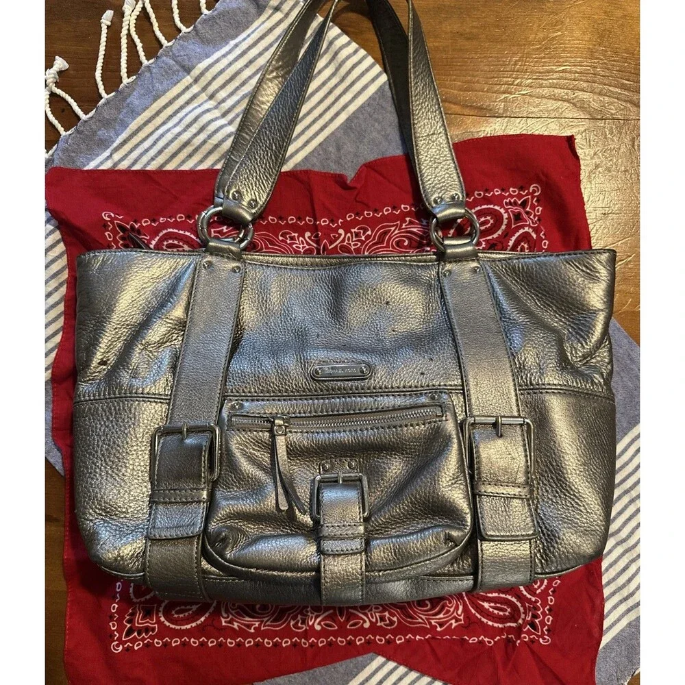 Michael Kors Large Metallic Silver Leather Shoulder Bag